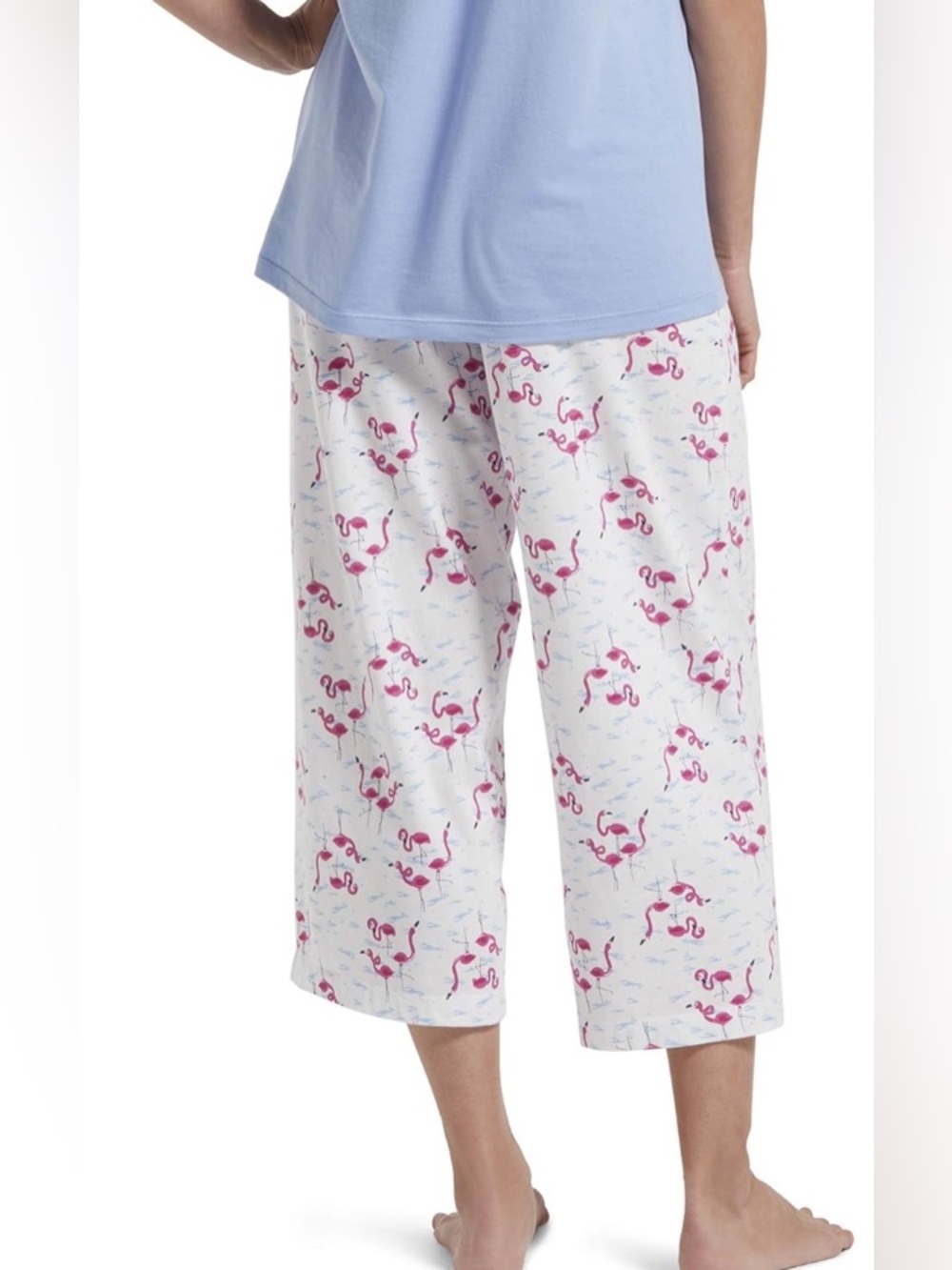 NWT HUE Women’s Printed Knit Long Pajama Sleep Pant White w Pink Flamingos - Picture 3 of 7
